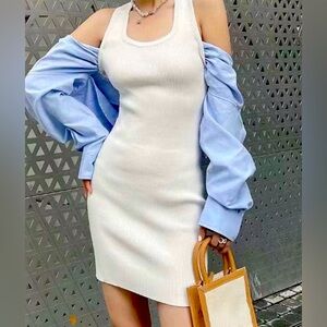 Brand new w/tag Alexander wang .t dress off shoulder white with blue ahirt